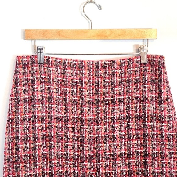 Talbots Tweed Boucle Fringe Wool Blend Pink Multi A Line Skirt Size 6 - Picture 3 of 10